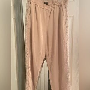 Ann Taylor Beige Lace Trim Wide Leg Pants